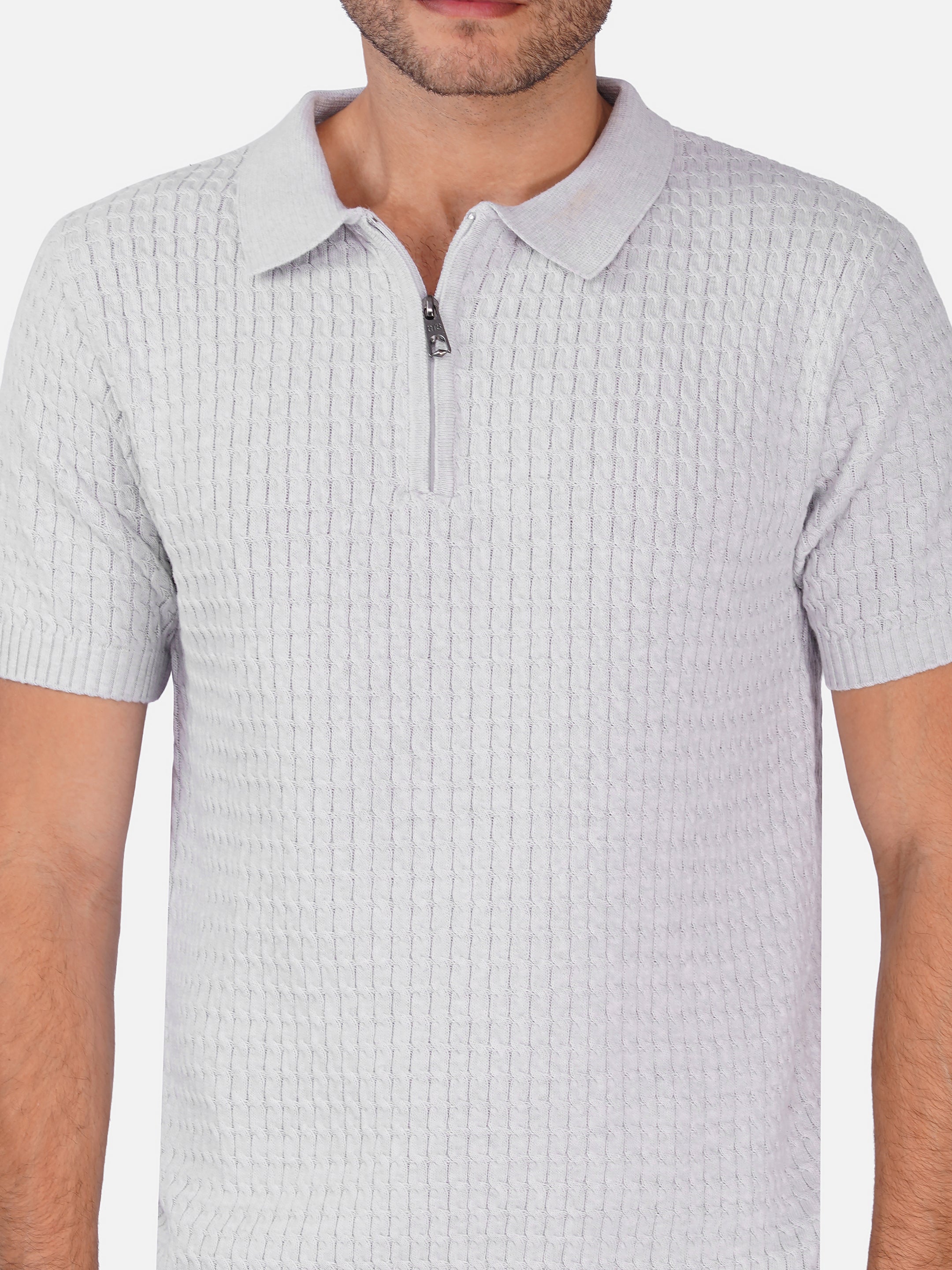 Cable Textured Half Zipper Polo