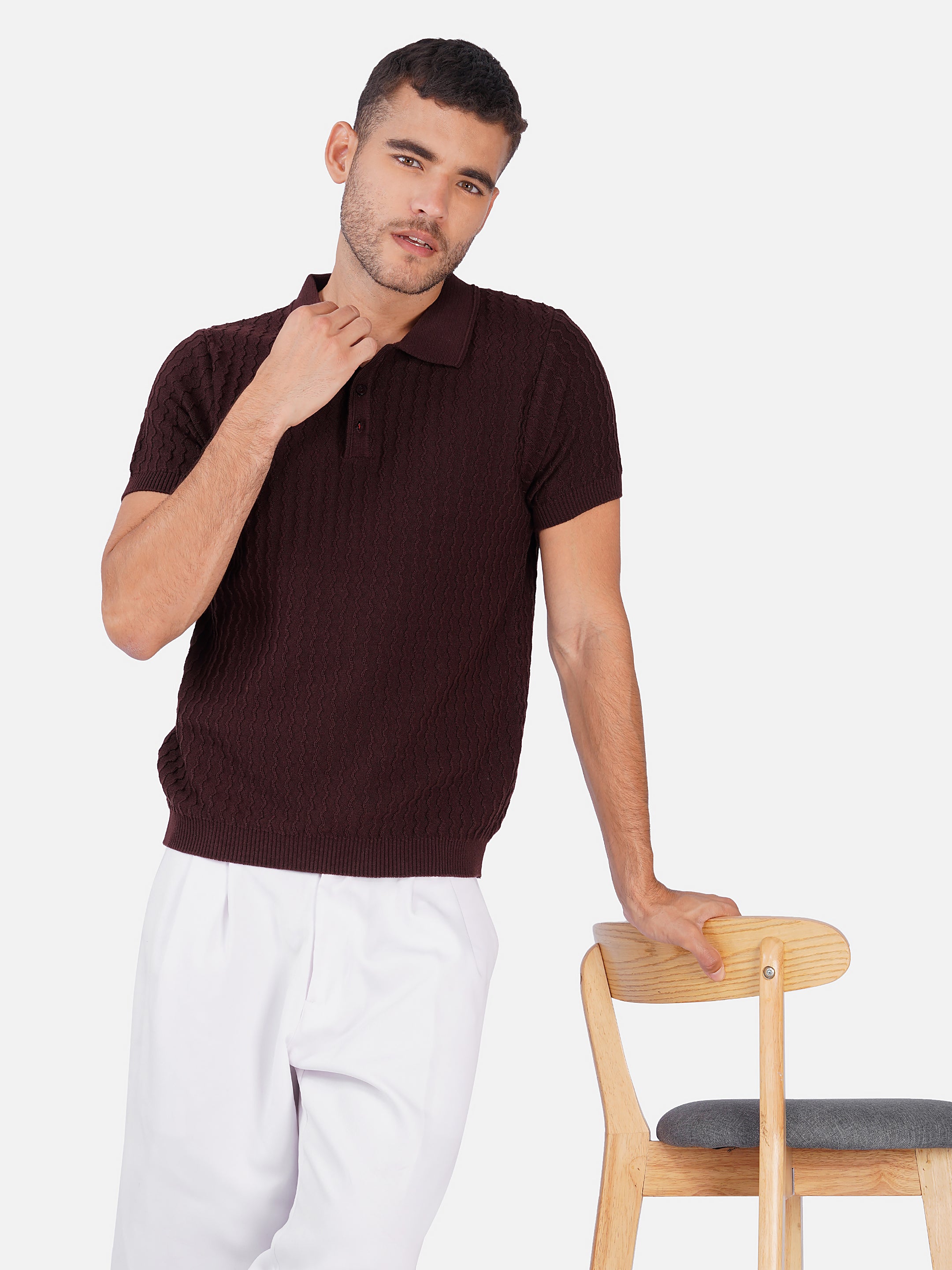 Classic Wavy Aran Button Up Polo