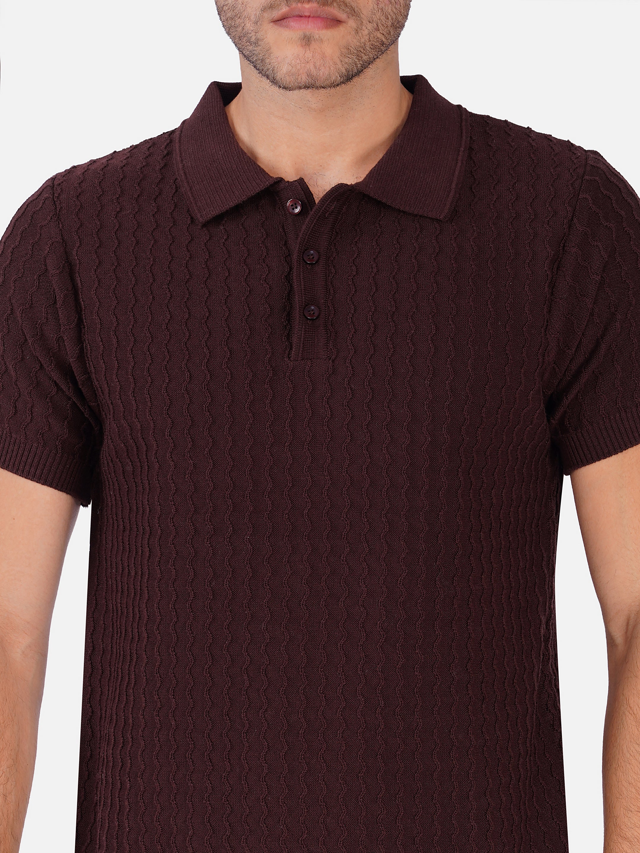 Classic Wavy Aran Button Up Polo