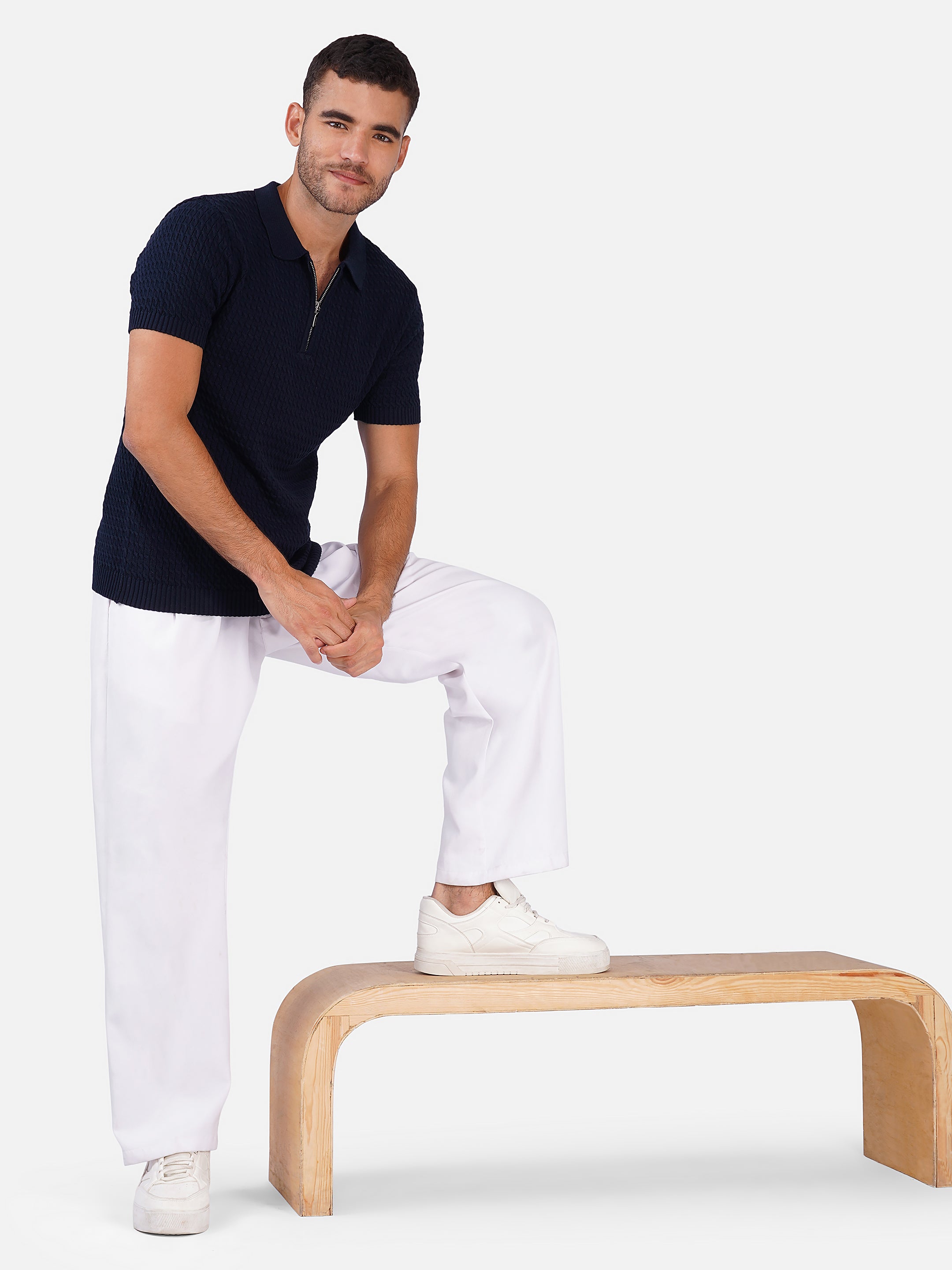 Cable Textured Half Zipper Polo