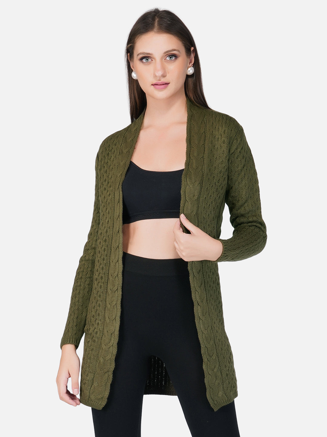 Khaki Chunky Cable Knit Shrug