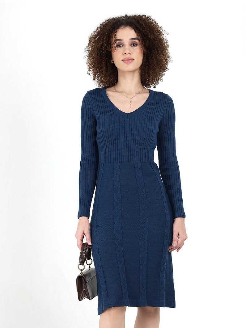 German Blue Cable Skirt Dress