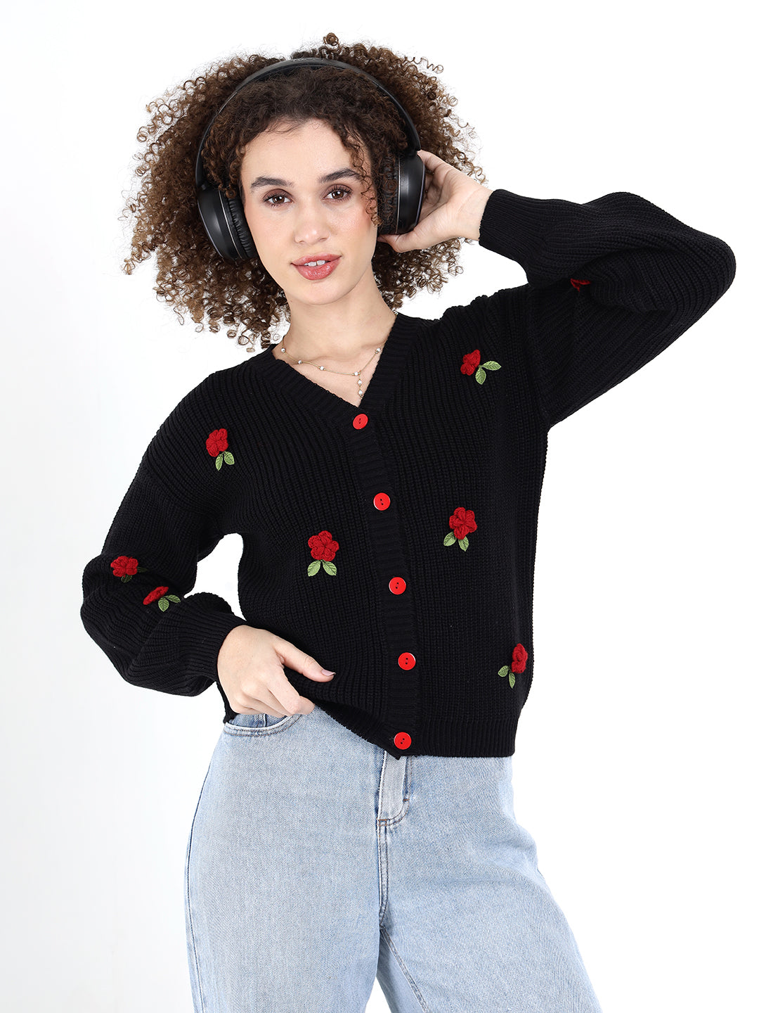 The Sable Black Rose Crochet Cardigan