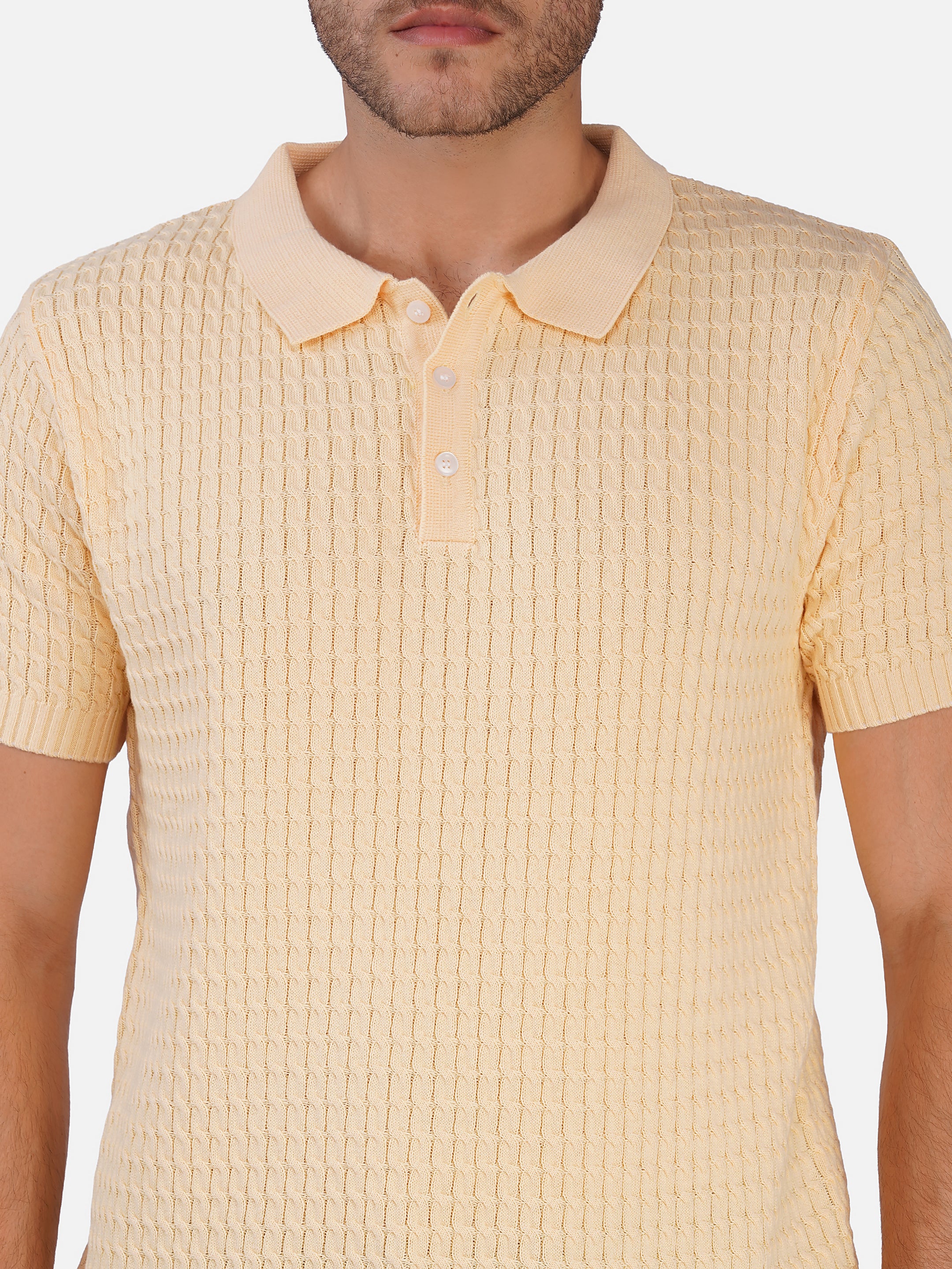 Cable Textured Button Up Polo