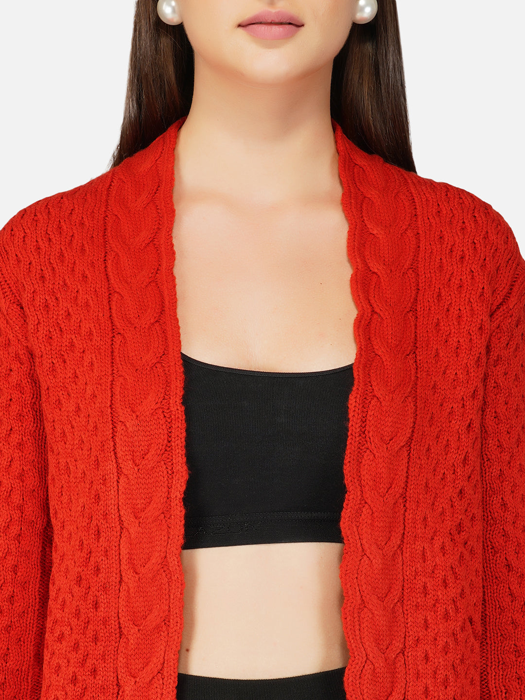 Women Rust Colour Chunky Cable Knit Shrug