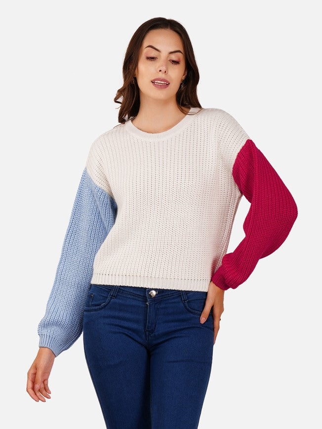 Color Blocked Oversize Acrylic Pullover