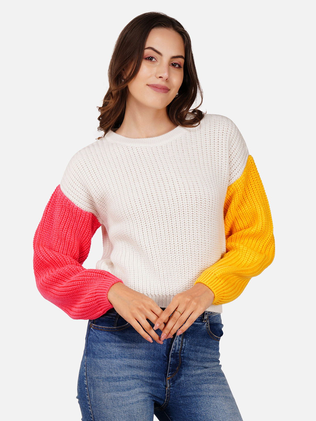 Color Blocked Oversize Acrylic Pullover