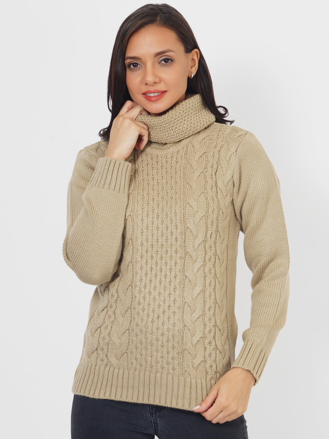 Beige Cable Knit Pullover