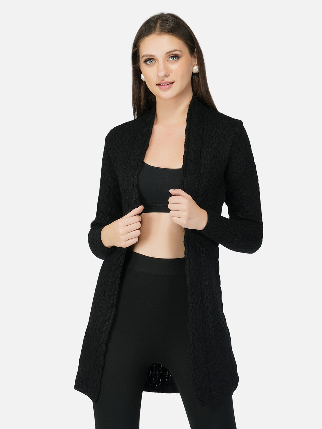 JoE Hazel Women Black Color Chunky Cable Knit Shrug