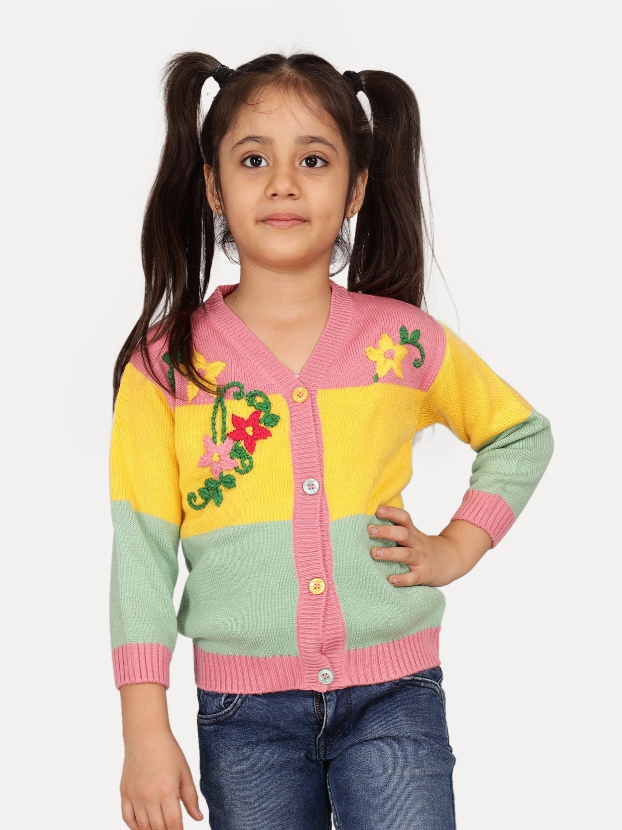 Floret Colour Block Girls Cardigan