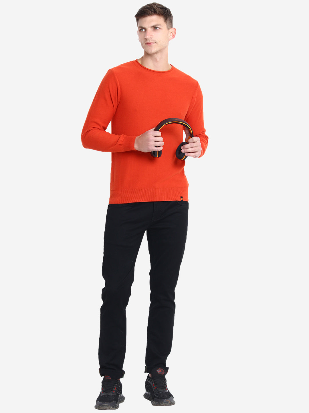 Men Solid Orange Pullover