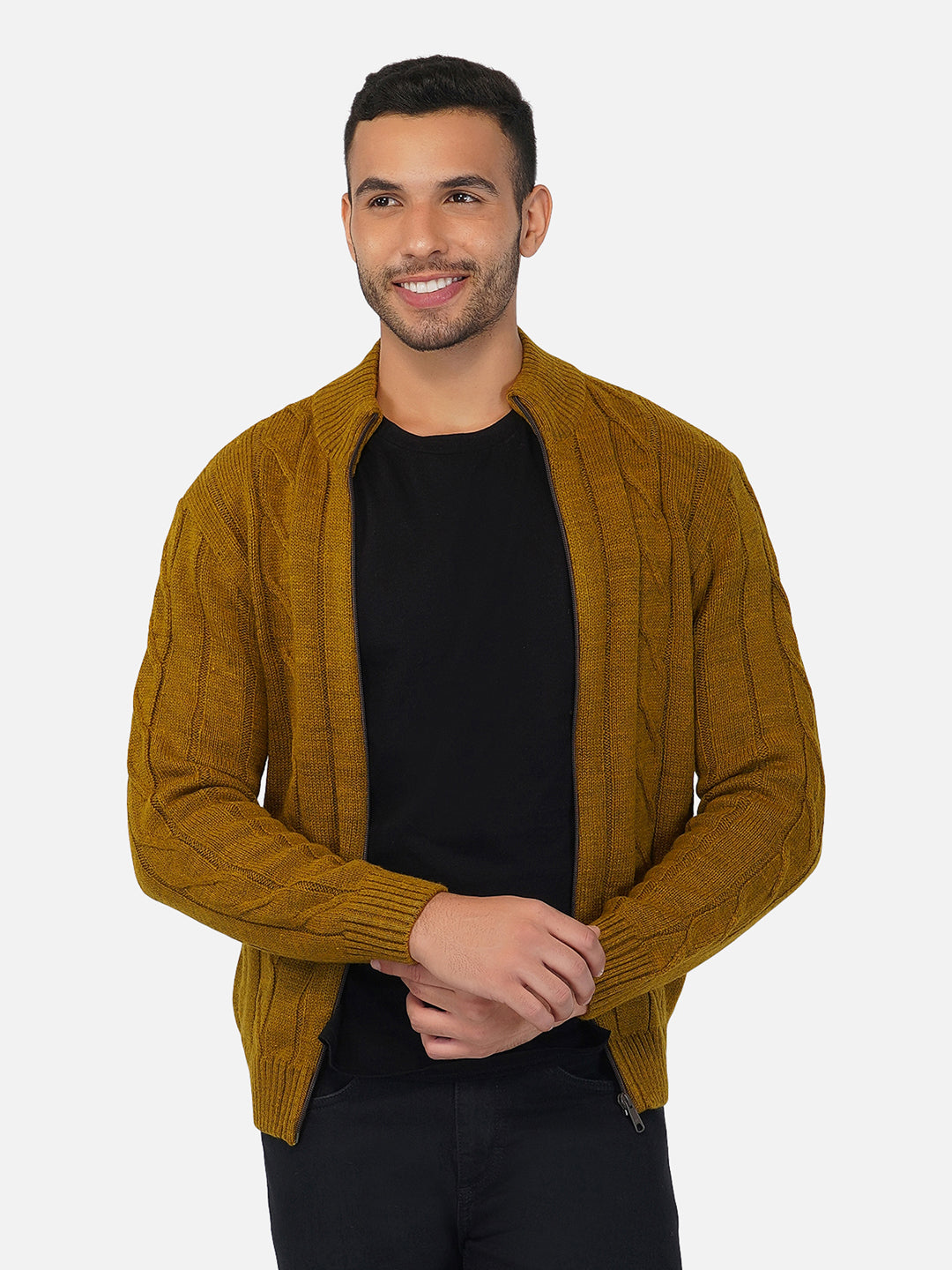 Mustard Cable Knit Zipper