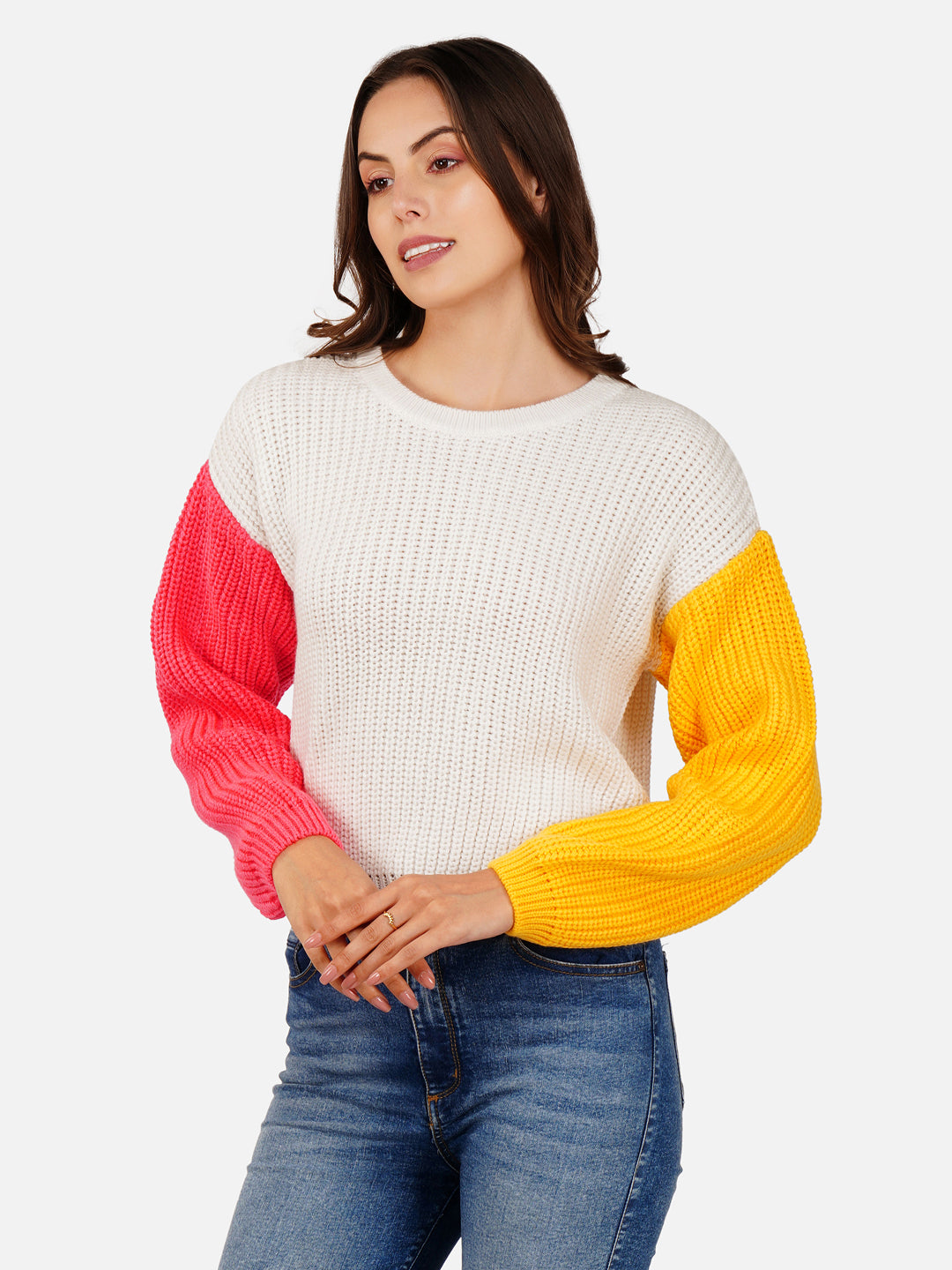Color Blocked Oversize Acrylic Pullover