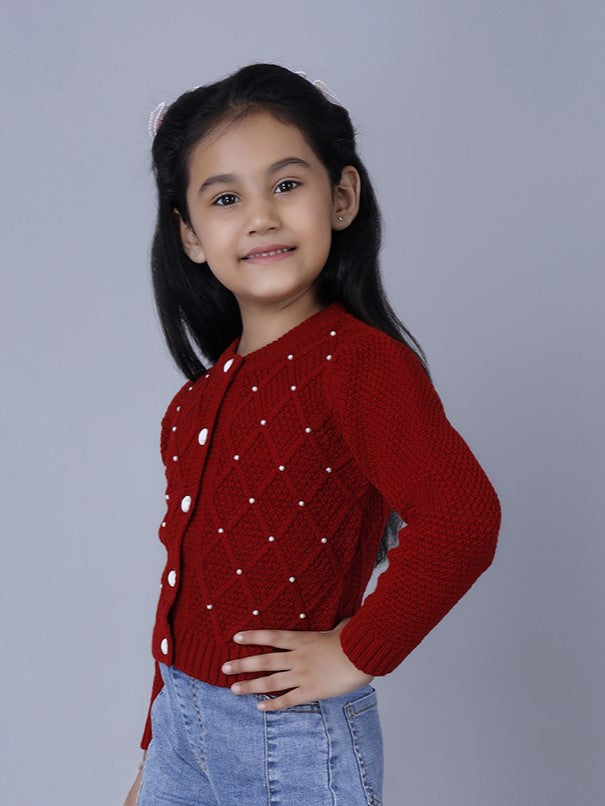 RED ARGYLE PEARLY CARDIGAN