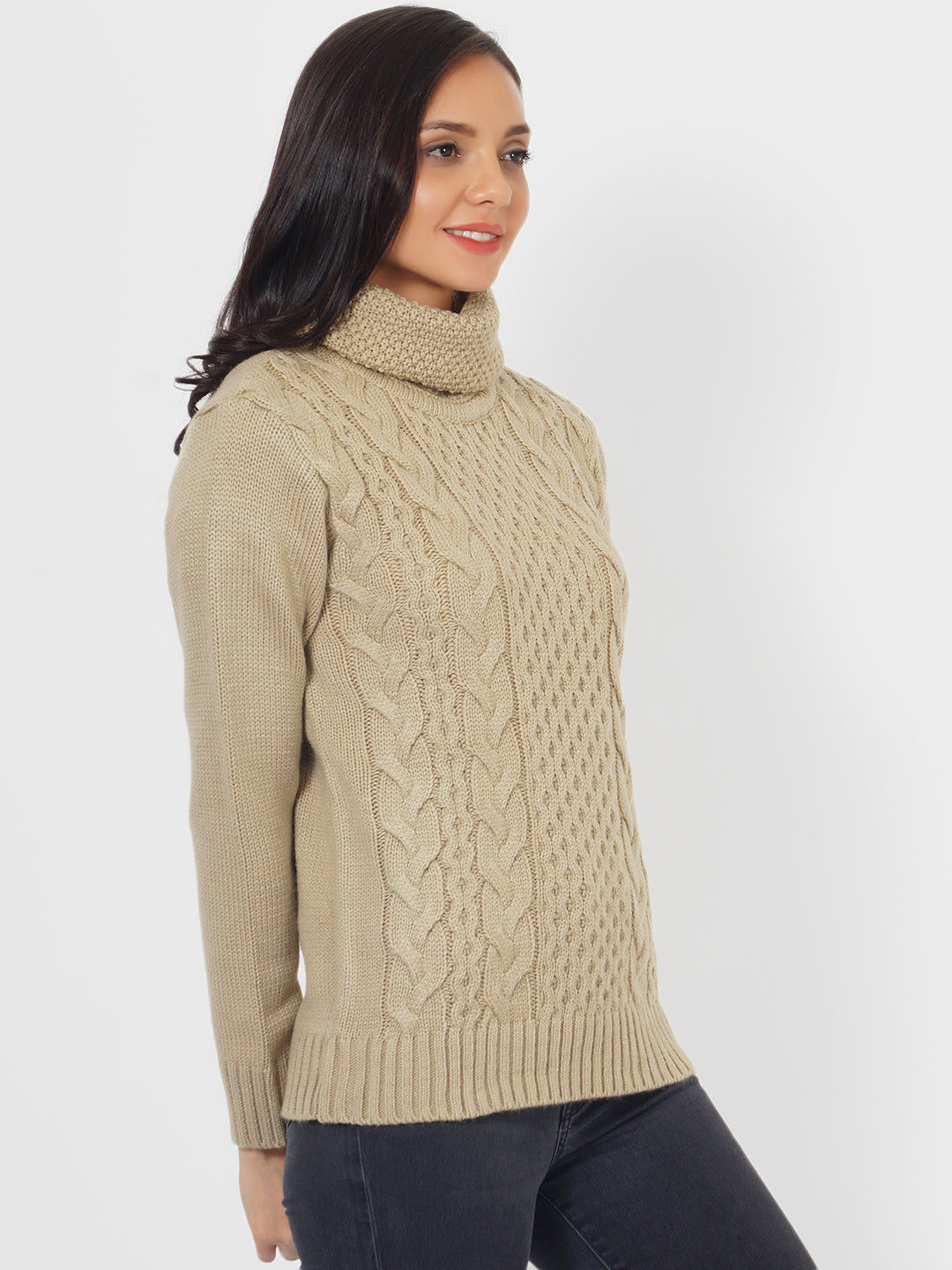 Beige Cable Knit Pullover