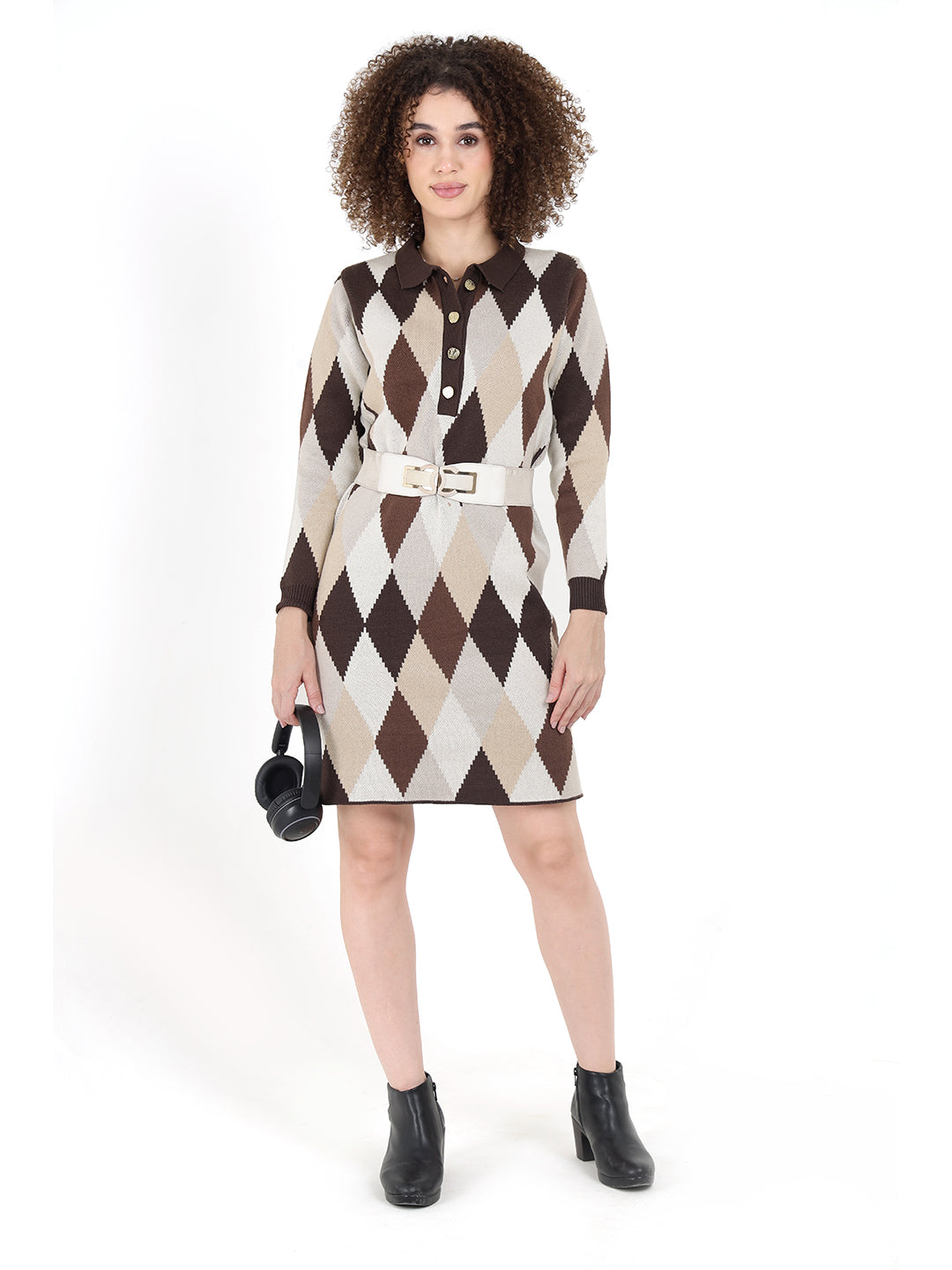 Argyle Collared Multicolor Dress