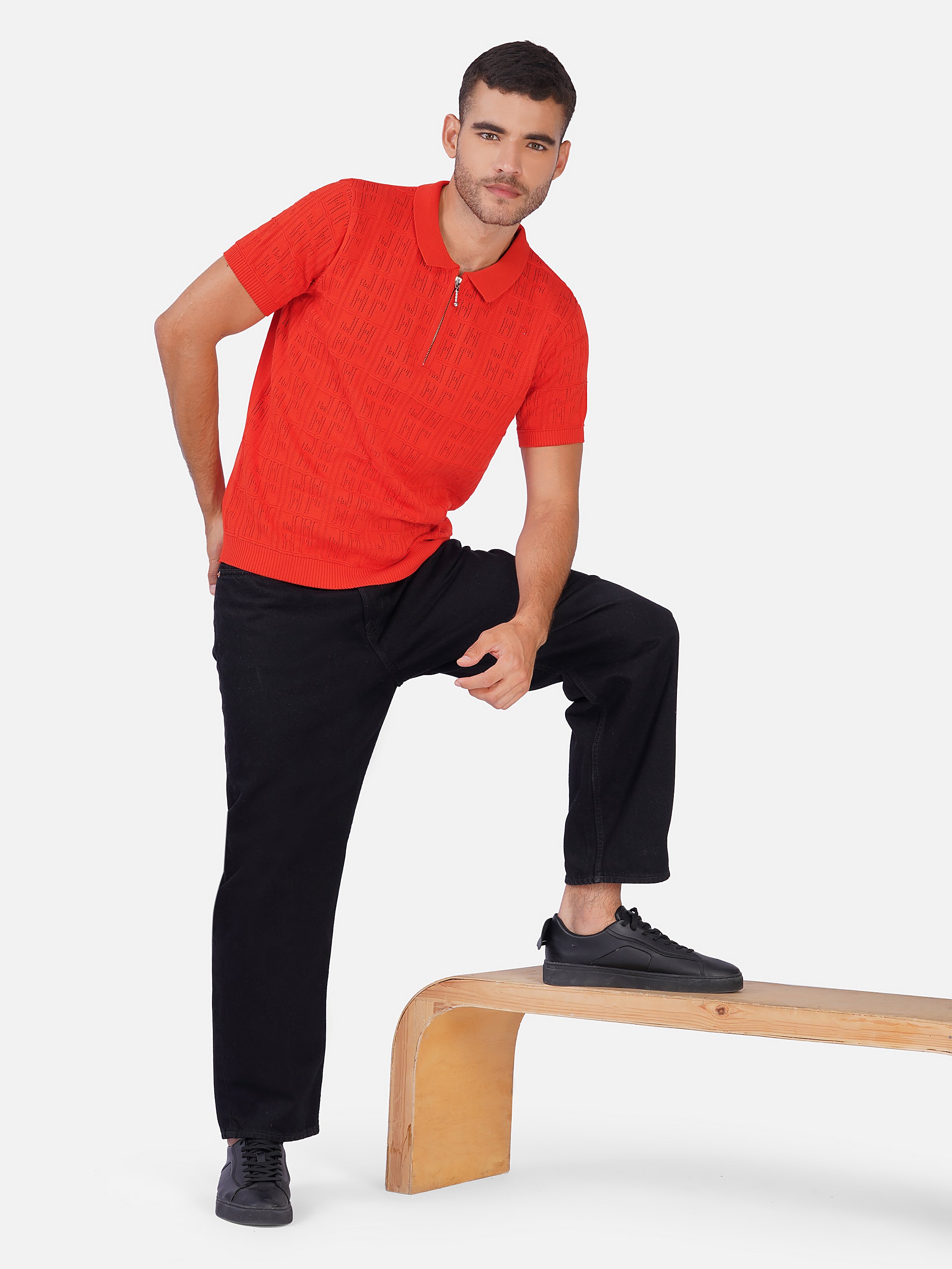 Joe Hazel Geometric Zipper Polo