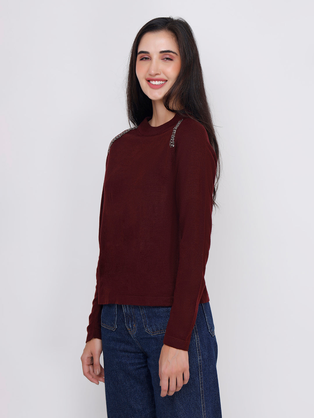Wine Petra Sequin Jumper