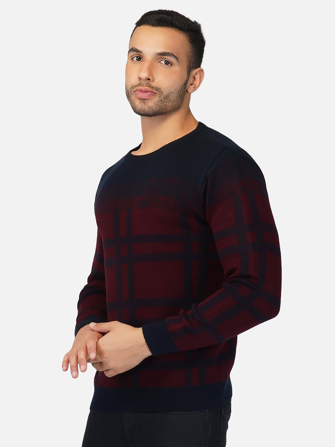 Navy Checkered Dual Tone Pullover