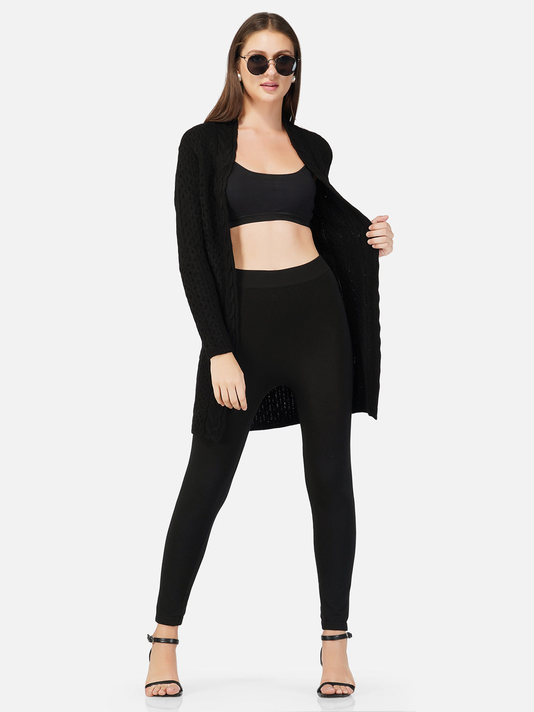 Joe Hazel Women Black Color Chunky Cable Knit Shrug