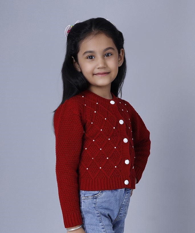 RED ARGYLE PEARLY CARDIGAN