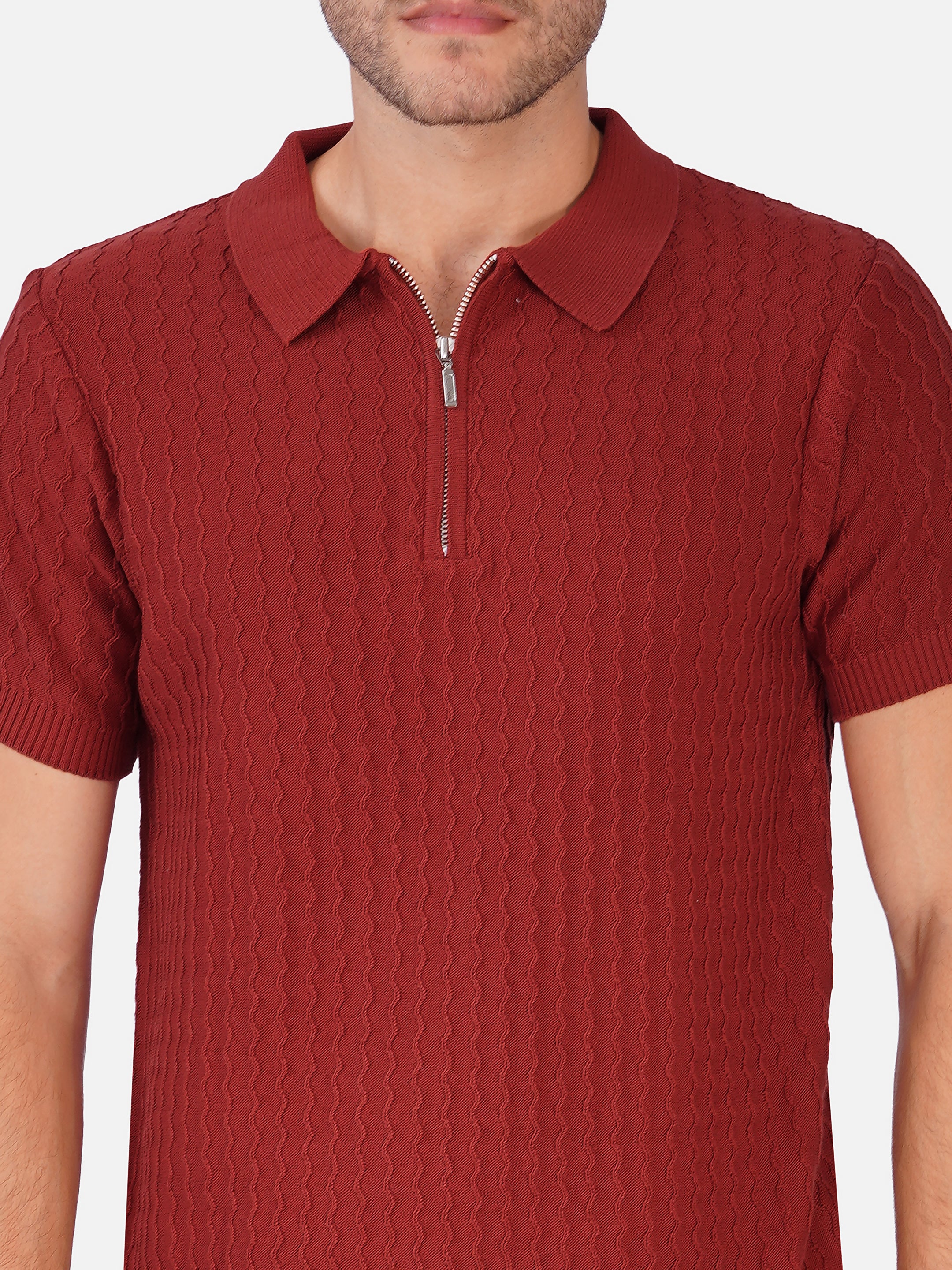 Classic Wavy Aran Zipper Polo