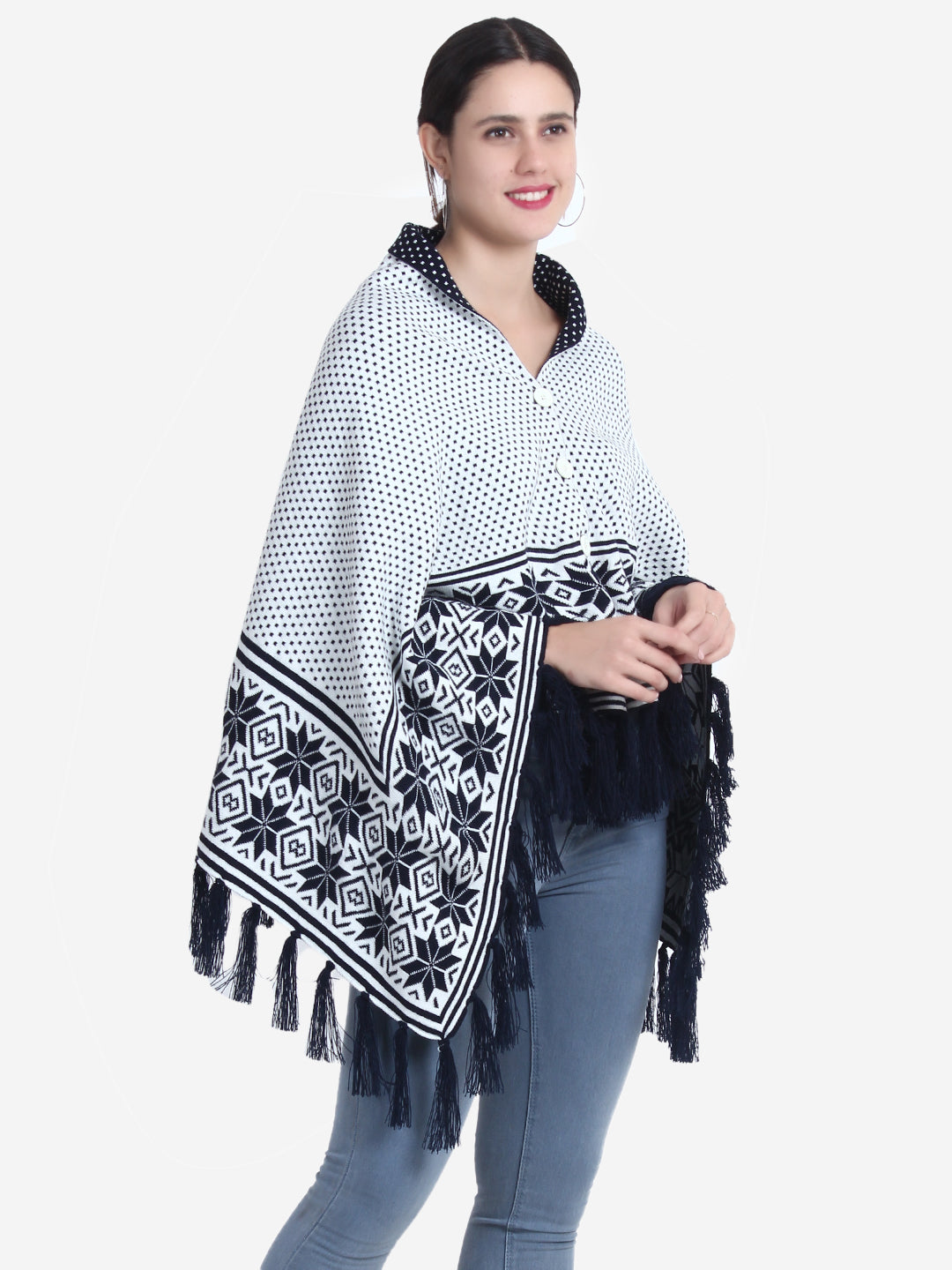 White Fair Isle Reversible Poncho