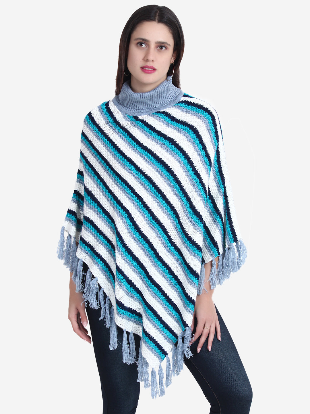 Blue & White Striped Poncho