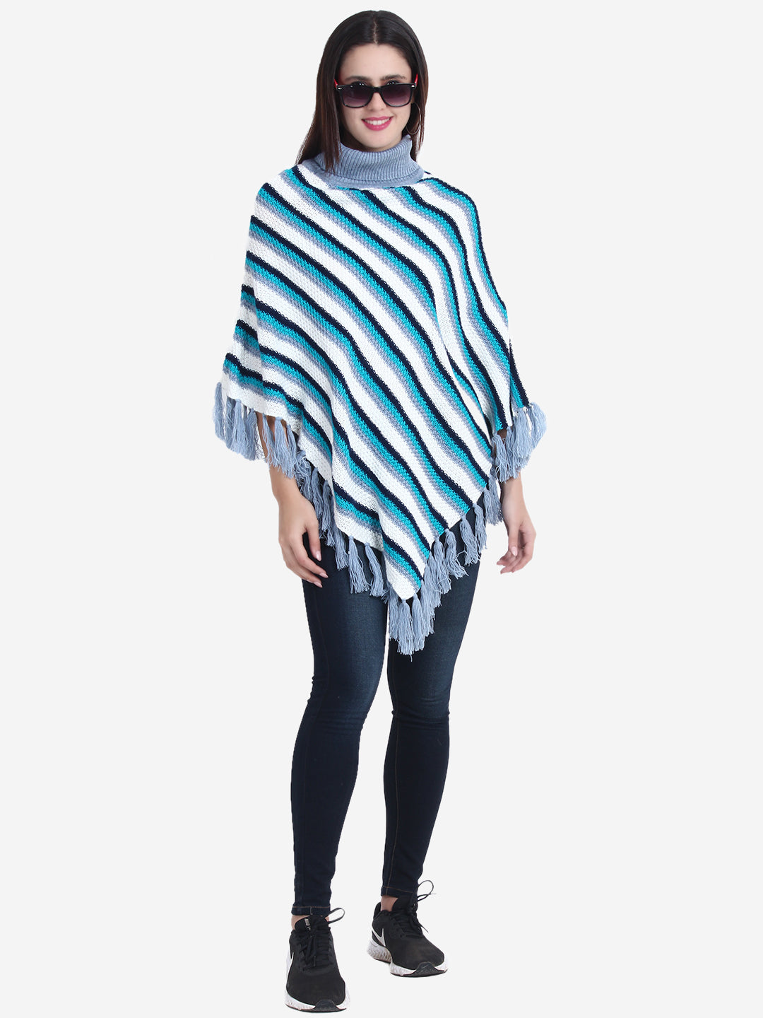 Blue & White Striped Poncho