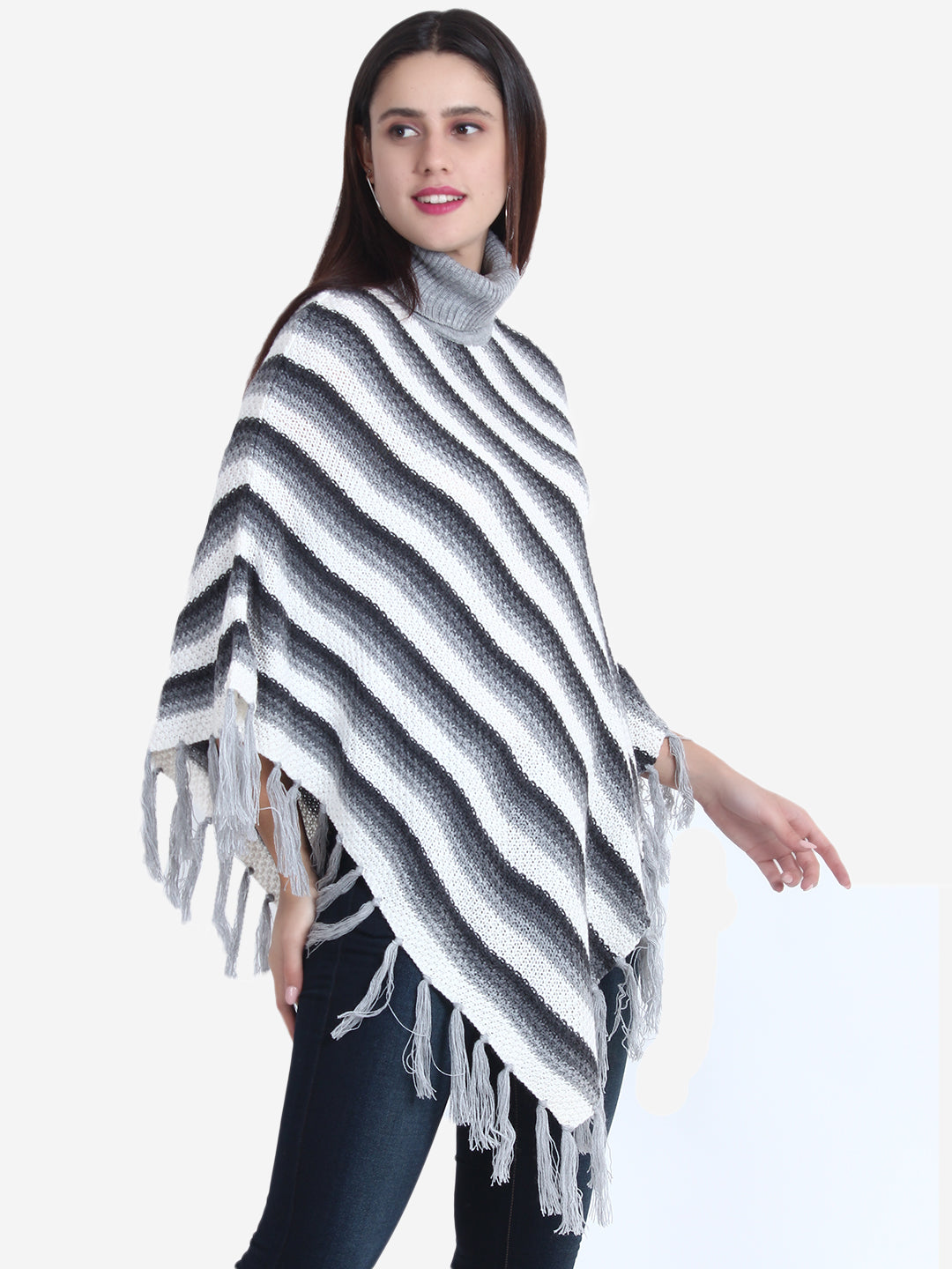 Grey and White Striped Poncho