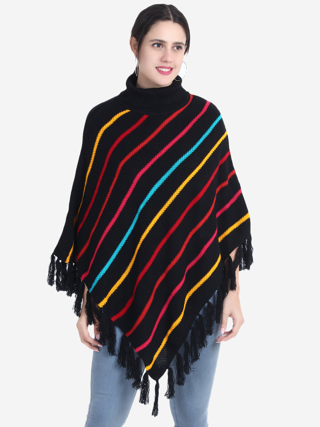 Striped Turtle Neck Poncho