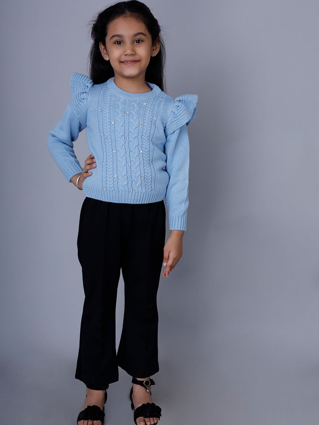 SKY BLUE BUTTER-FRILLY PULLOVER