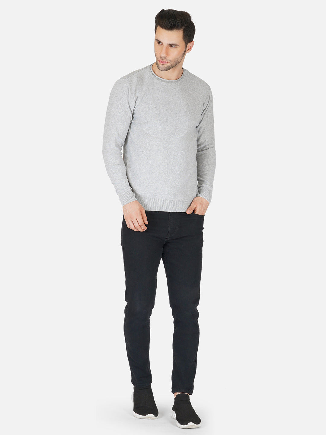 Men Grey Melange Pullover