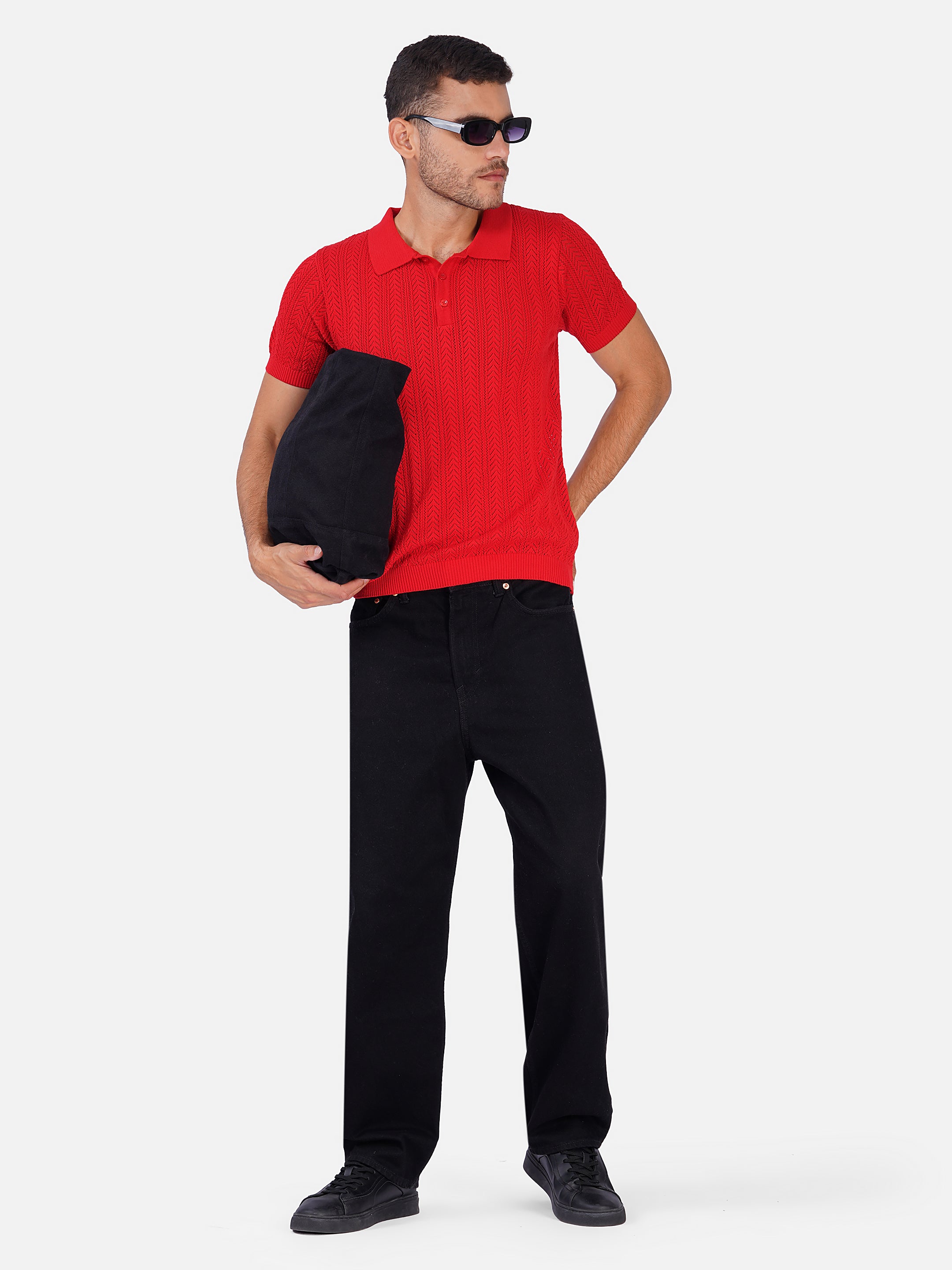 Pointelle Chevron Button Up Polo