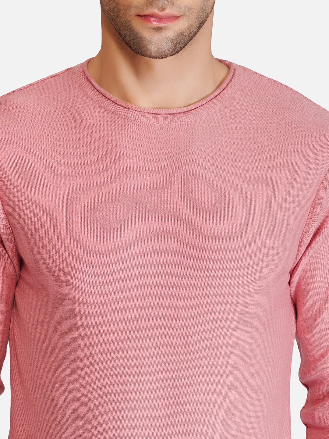 Men Solid Pink Pullover