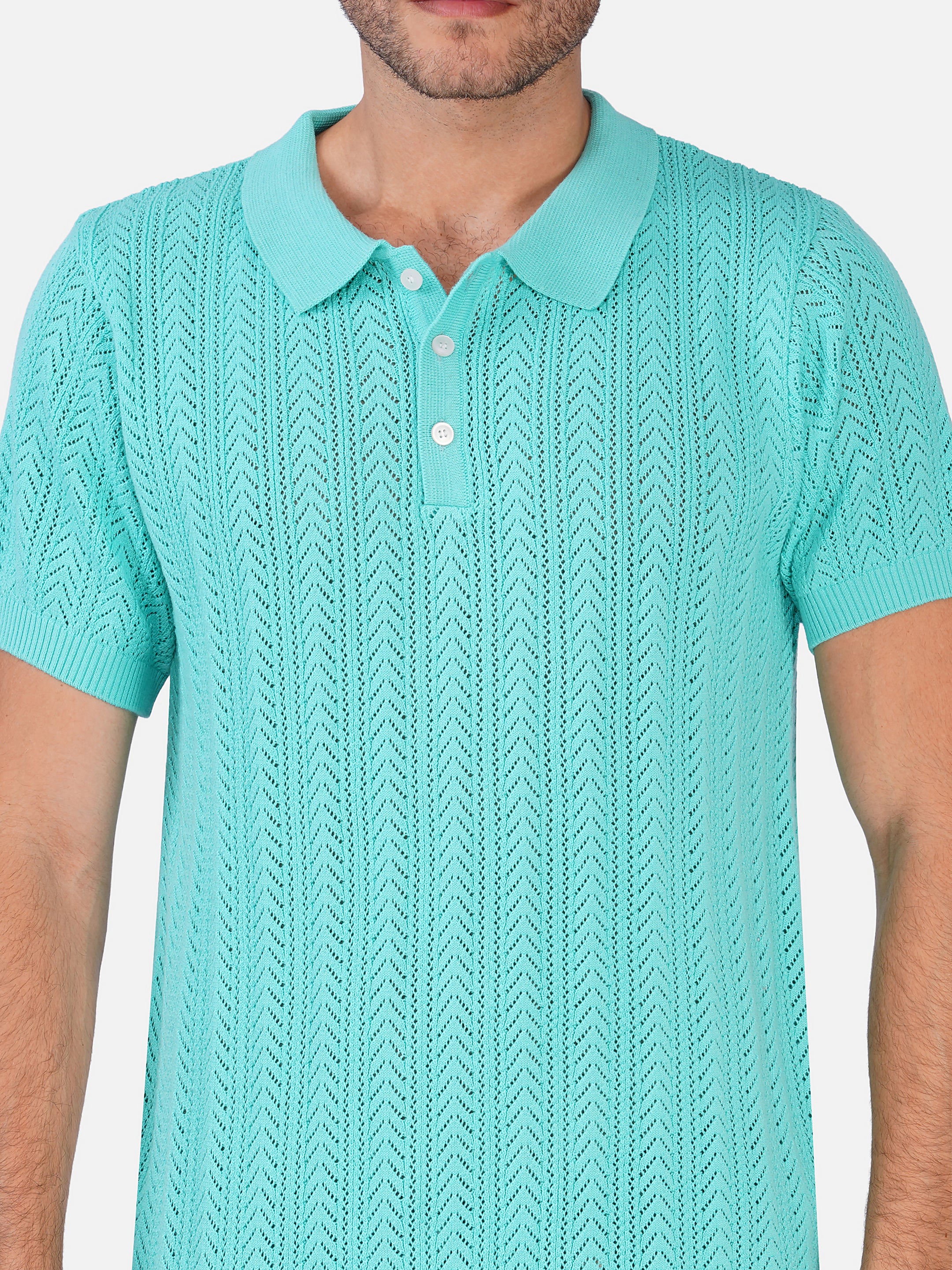 Pointelle Chevron Button Up Polo