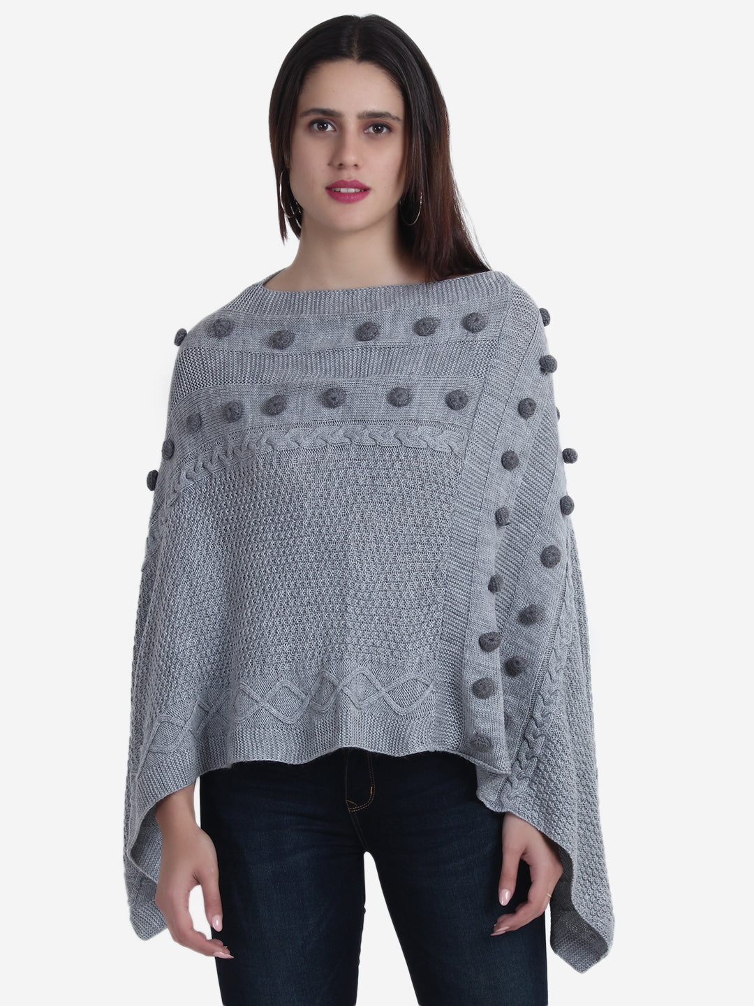 GREY HAND CRAFTED BOBBLE PONCHO