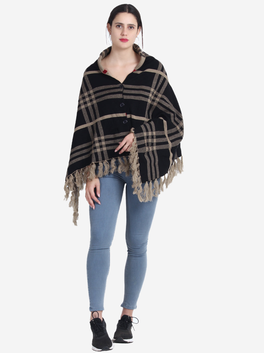 CHECKERED REVERSIBLE PONCHO