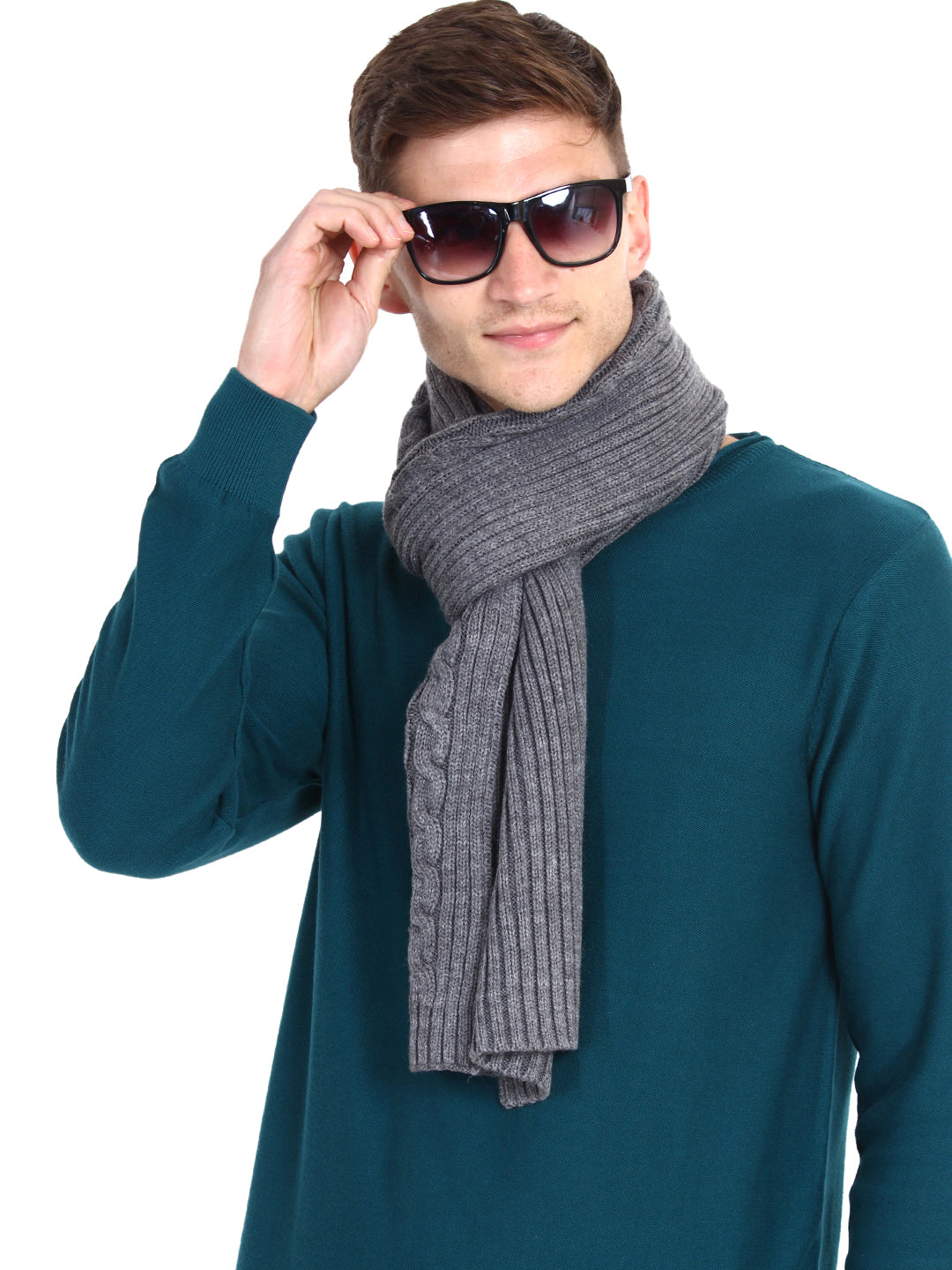 Men Grey Ribbed Acrylic Mufflers