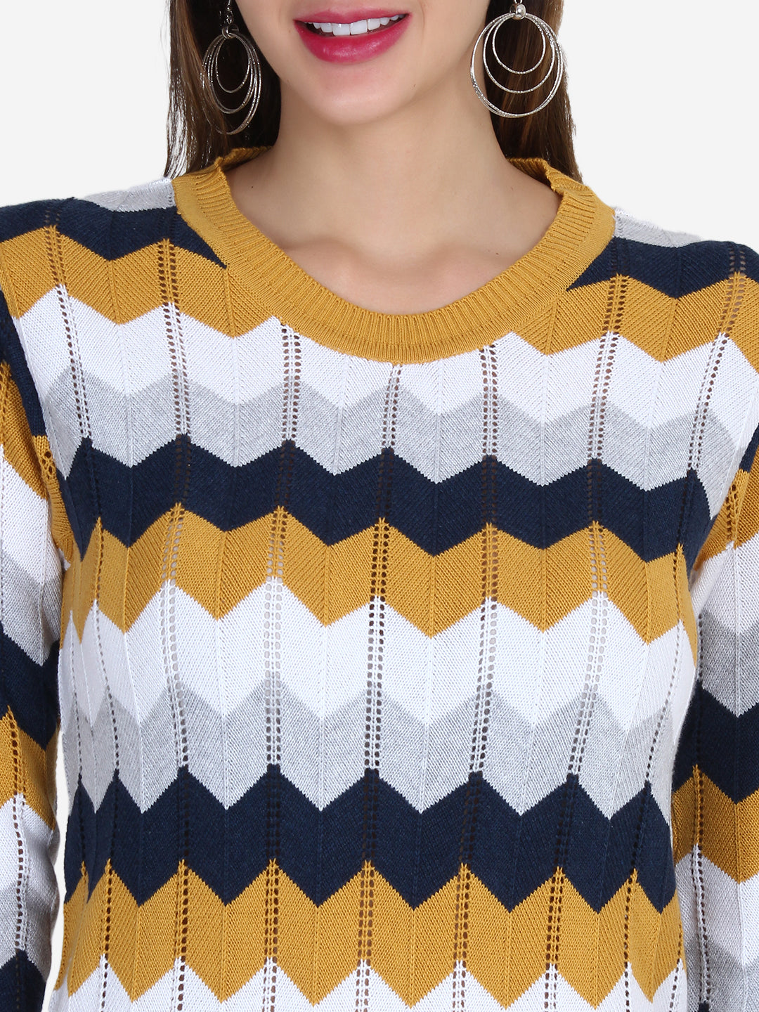 French Riviera Stripe Round Neck Sweater Dress