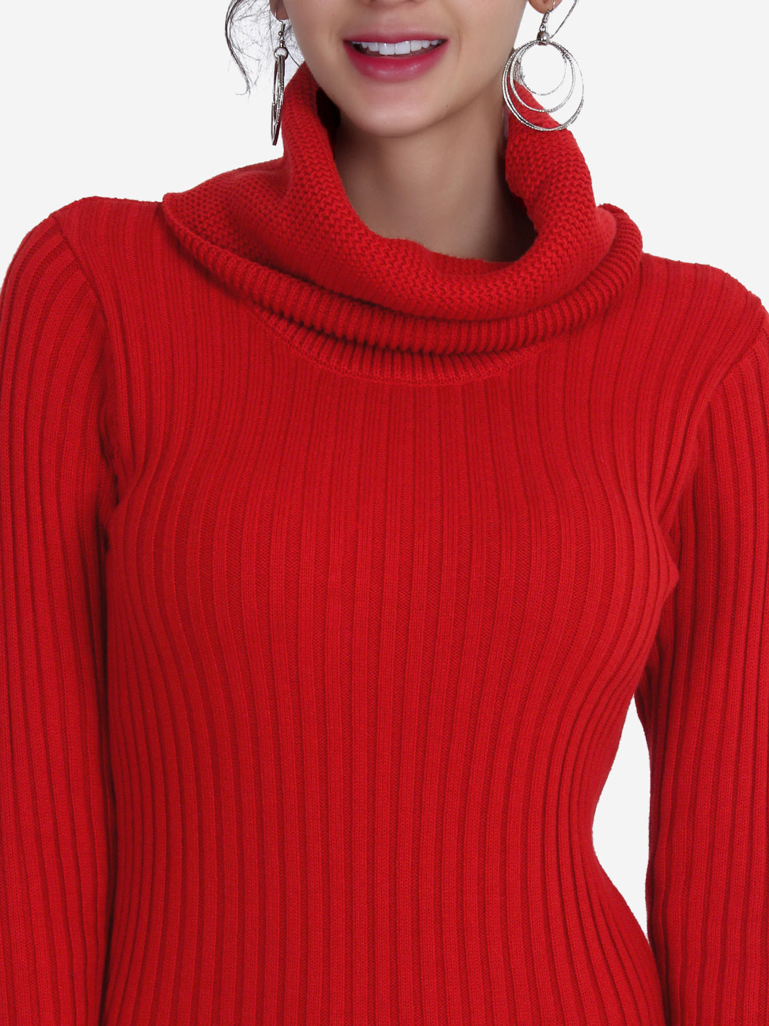 Solid Pure Cotton Cowl Neck Jumper Dress