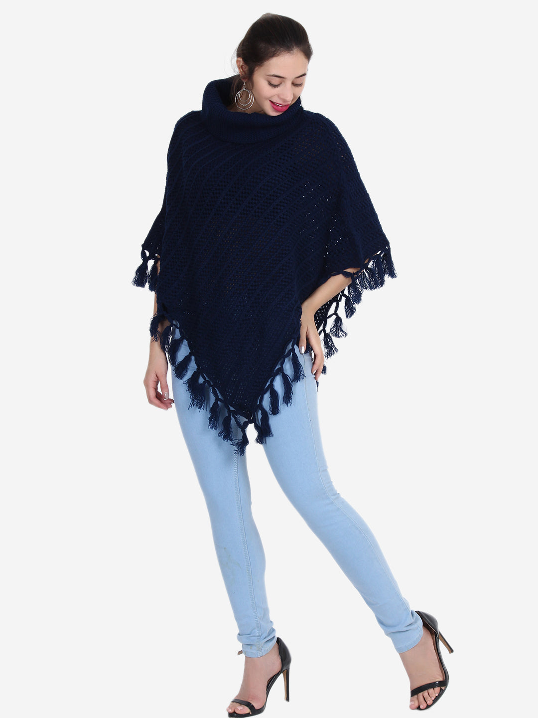 Navy Blue High Neck Poncho