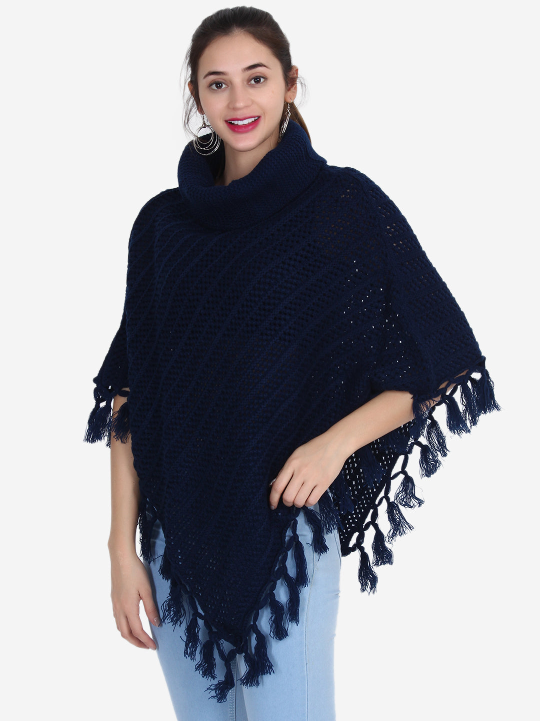 Navy Blue High Neck Poncho