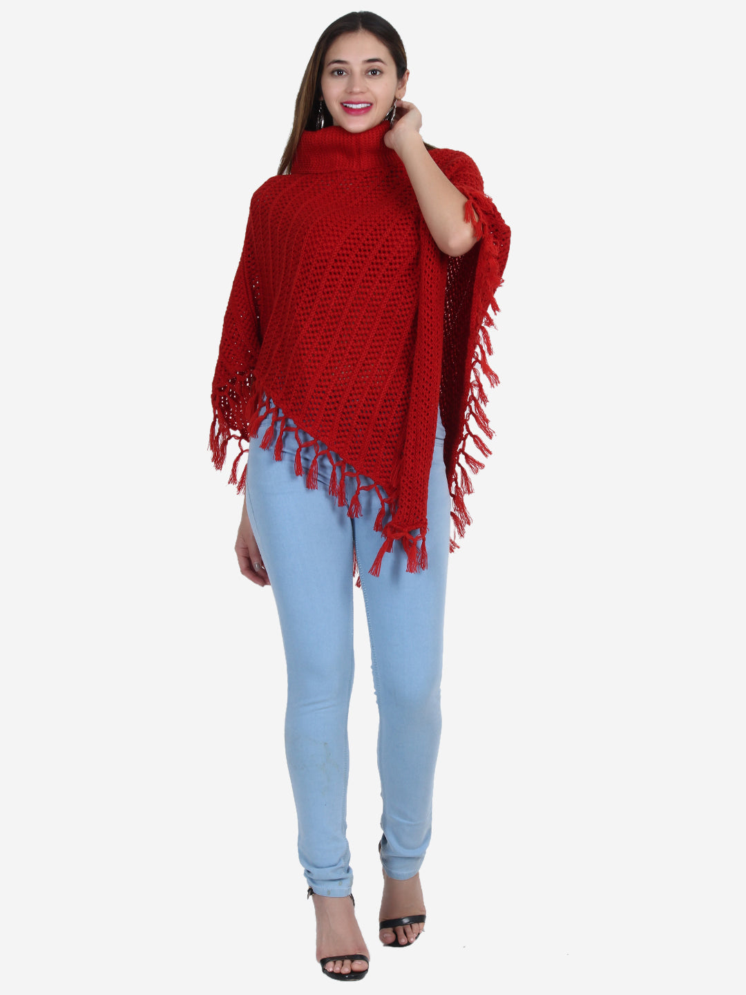 Red High Neck Poncho