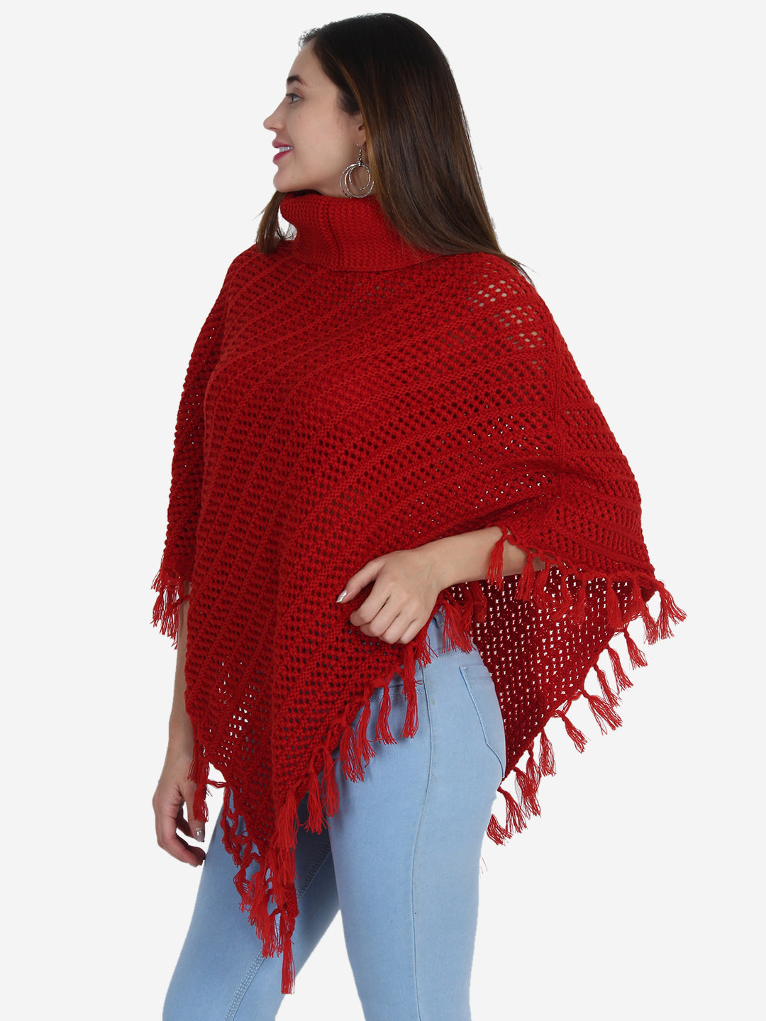 Red High Neck Poncho