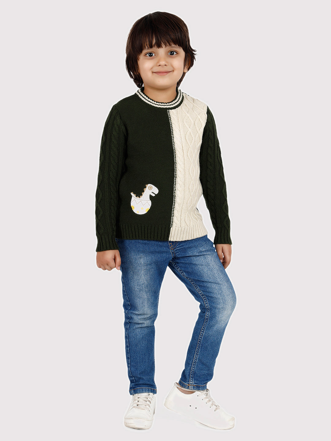 OLIVE BABY DINO PULLOVER