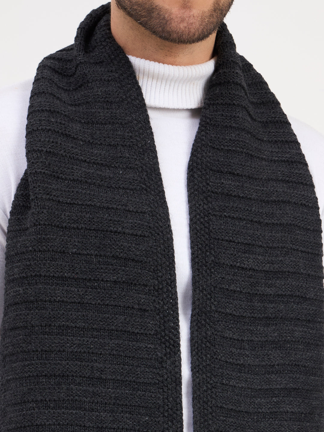 Deep Charcoal Horizontal Ribbed Scarf
