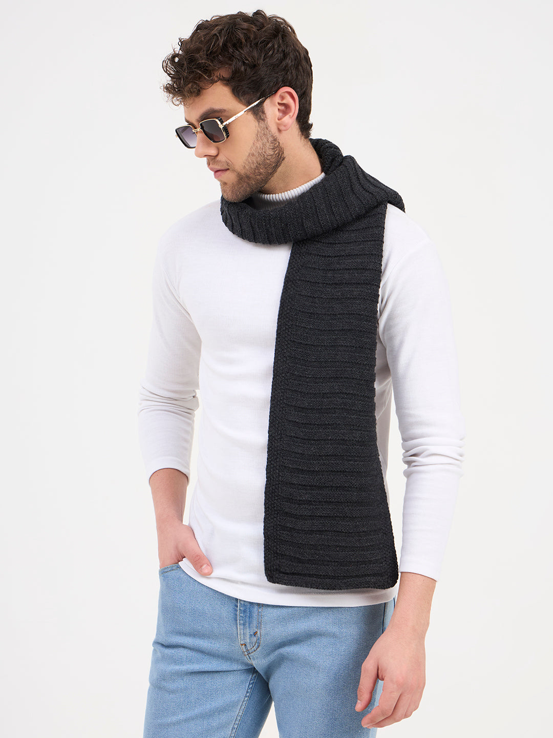 Deep Charcoal Horizontal Ribbed Scarf