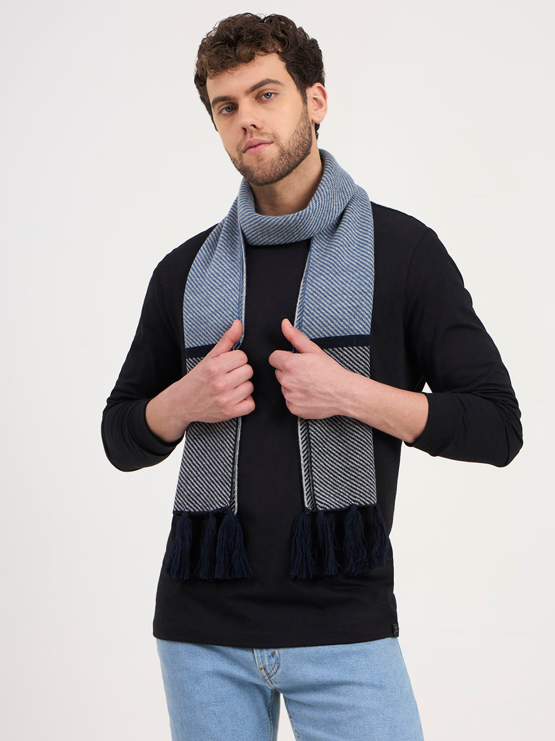 Blue Tweed tassle Scarf