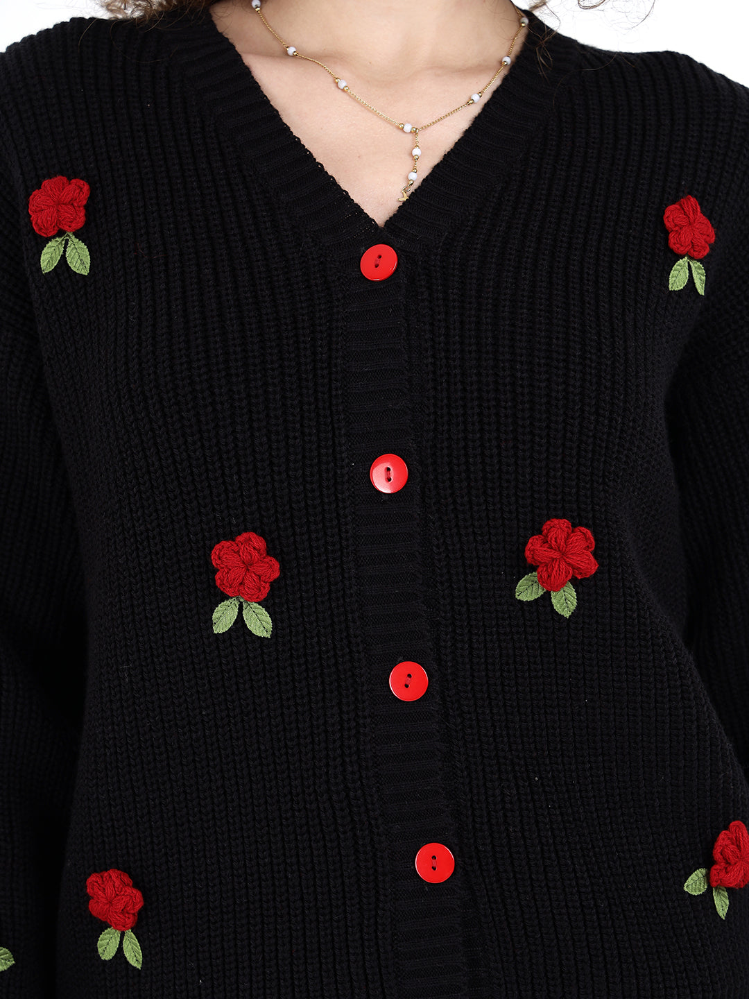 The Sable Black Rose Crochet Cardigan